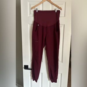 Size Small Burgundy Maternity Jogger Scrub Pants